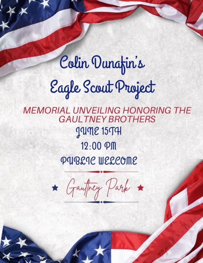 event flyer Gaultney memorial unveiling